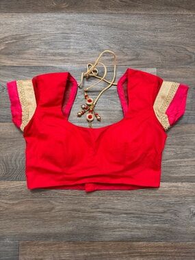 Sari Saree Indian blouse choli crop top tassel tie back embroidered beaded